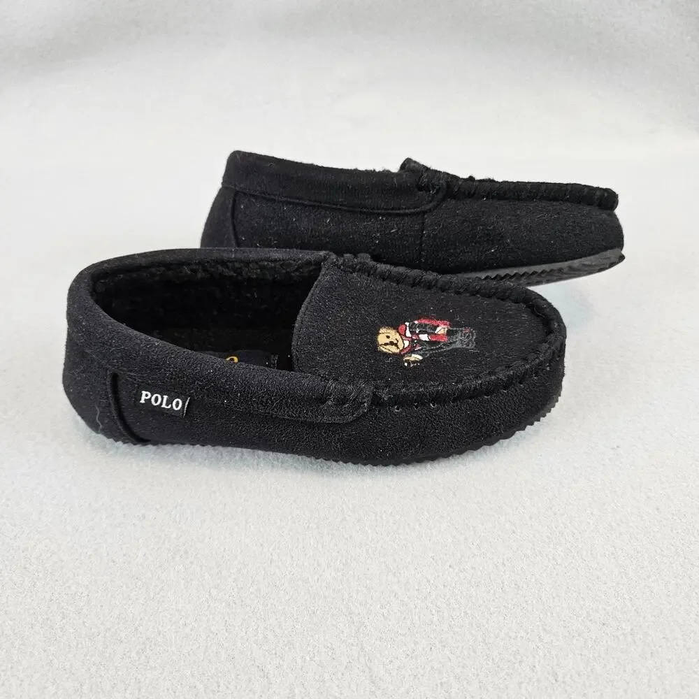 Polo Ralph Lauren Kids Boys Sherpa Lined Slippers Size 13 Loafer Slip-On Bear